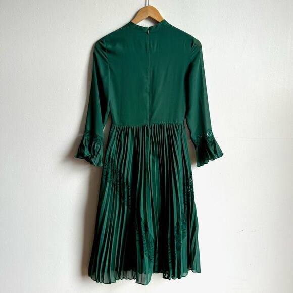 ASOS DESIGN Lace Insert Pleated Midi Skater Dress in Green - Picture 8 of 11
